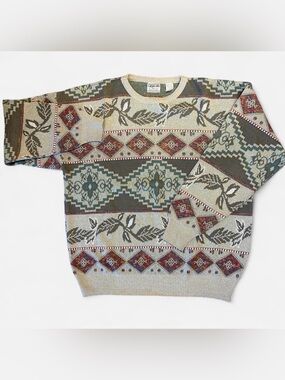 Vintage Giorgio Green Patterned Crewneck Sweater Made in Italy